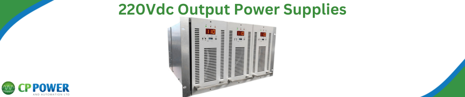 220Vdc Power Supplies with image of 3 power supplies in a 19 inch rack