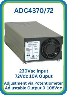 ADC4370/72 Adjustable Chassis Mount Power Supply, Adjustable Output 0-108Vdc