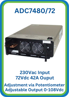 ADC7480/72 Adjustable Chassis Mount Power Supply, Adjustable Output 0-144Vdc
