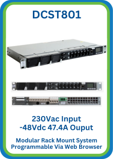 DCST801 230Vac Input Negative 48Vdc 47.4A Output DC UPS, with Modular Rack Mount Functionality and Programmble Via Web Browser
