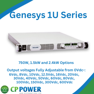 Genesys 1U Series. 750W, 1,5kW and 2.4kW Options. Output voltages Fully Adjustable from 0Vdc-: 10Vdc, 20Vdc, 30Vdc, 40Vdc, 50Vdc, 60Vdc 80Vdc, 100Vdc, 150Vdc, 200Vdc, 300Vdc, 500Vdc, 600Vdc, 1000Vdc and 1500Vdc