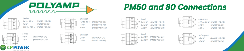 Polyamp PM50 and PM80 Range Connection Guide - How to wire each unit for different voltages