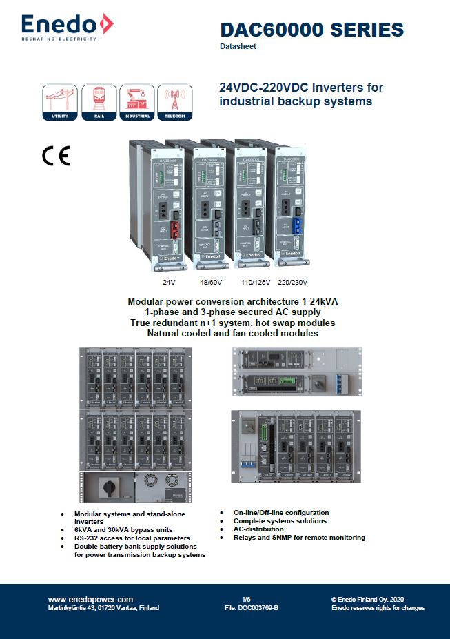 DAC 60000 Datasheet - 24VDC-220VDC Inverters for industrial backup systems