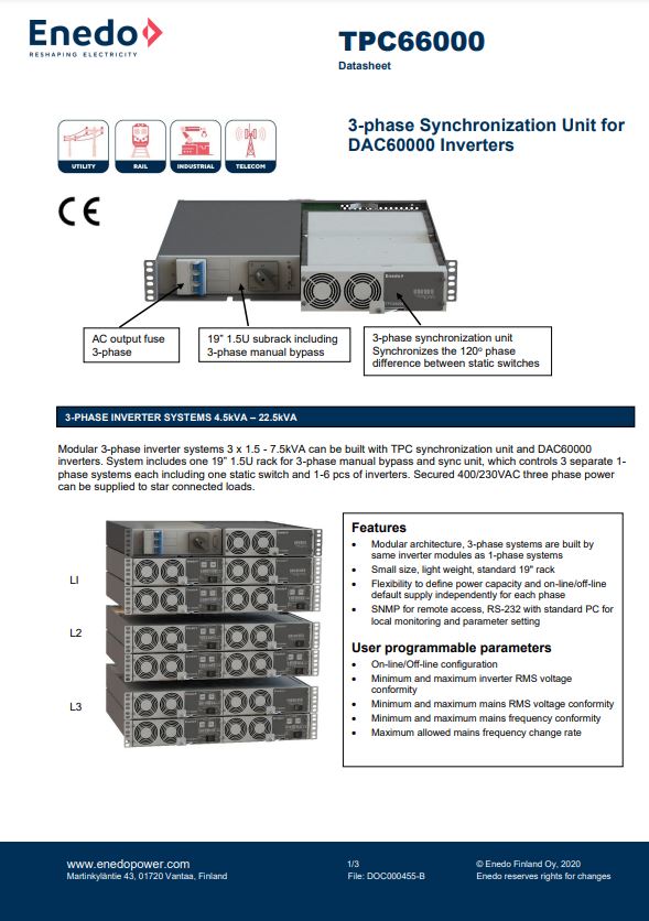 TPC66000 Datasheet - 3-phase Synchronization Unit for DAC60000 Inverters