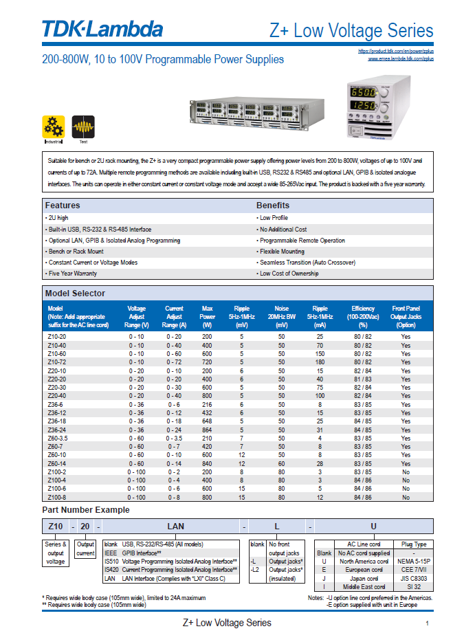 Z Plus Low Voltage Slim Datasheet